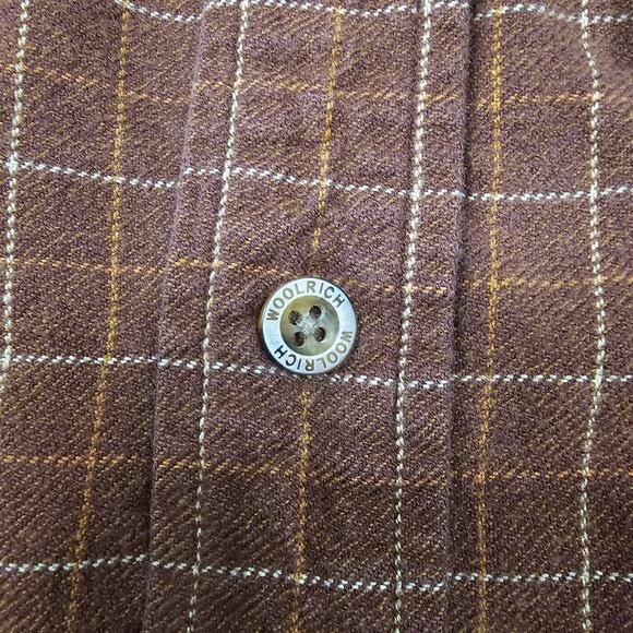 Woolrich Flannel Shirt Large Brown Plaid Dadcore Outdoors Workwear Tartan Retro - Picture 6 of 12